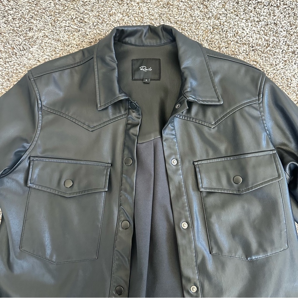 Rails Black Faux Leather Shirt Jacket - Picture 3 of 8